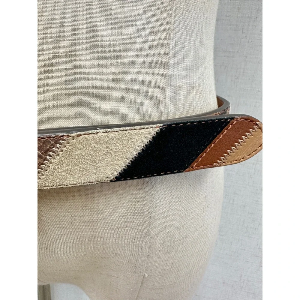 Lauren Ralph Lauren Patchwork Leather Suede Snakeskin Belt Brown Black Women S